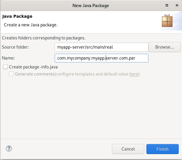eclise create com par package