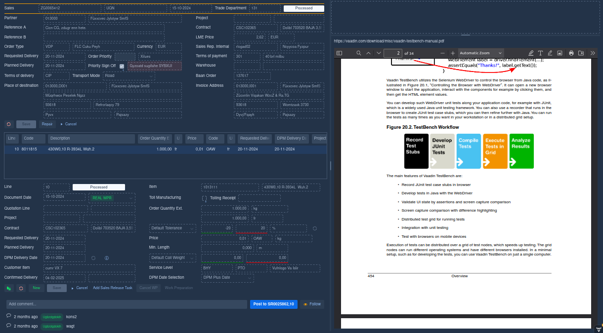 Wercstat trade order scherm