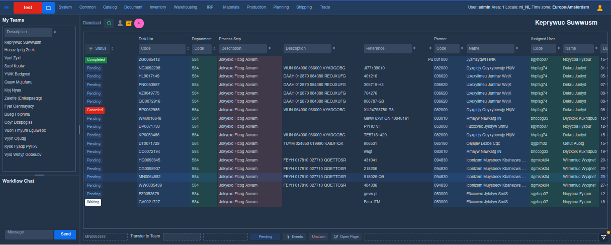 Wercstat workflow scherm